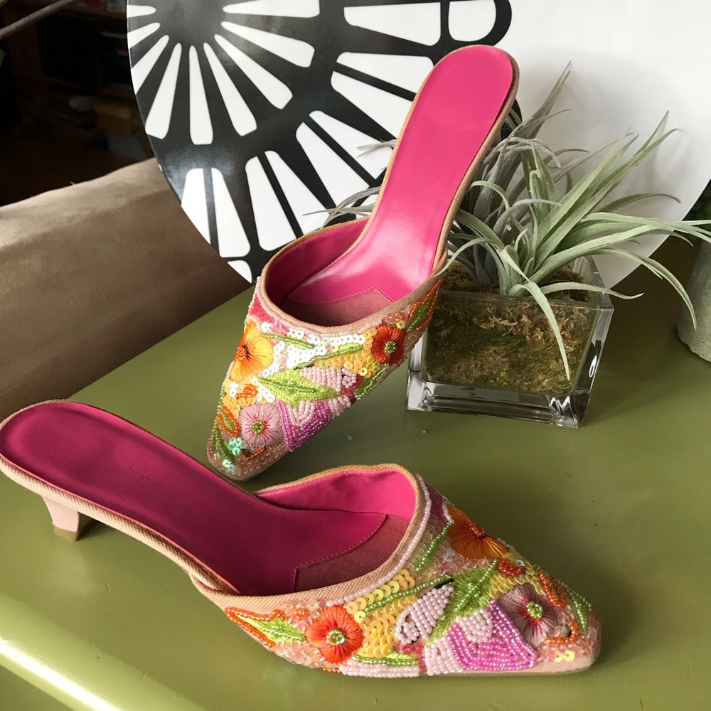 MADELINE embroidered & embellished pink mules 6.5